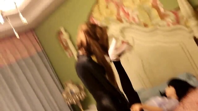 kigurumi playing with her doll