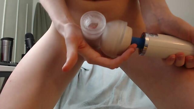 skinny Femboy playing with cock toy