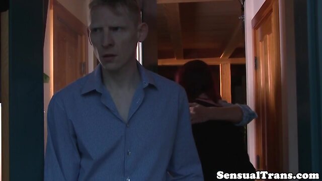 Young tgirl cums in trio with mature couple