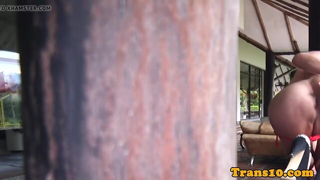 Latina tgirl toying tight ass while jerking