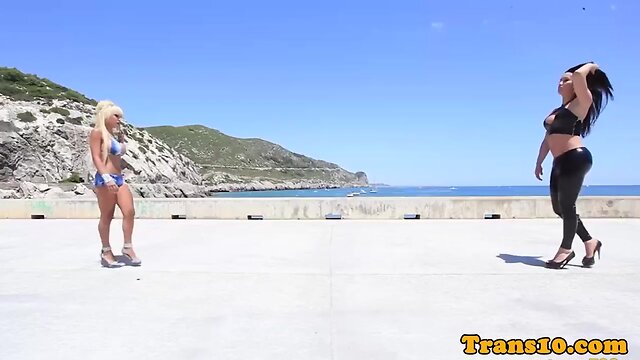 Bigtitted tgirl toyed before assfucking girl