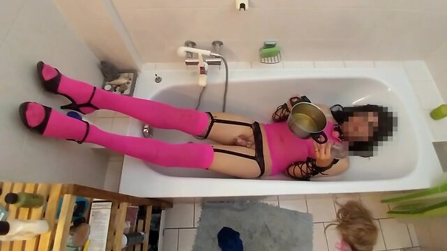 Crossdresser drinking enema and toilet slave slut