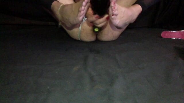 Red toes naked foot trans play ass pussy big dildo