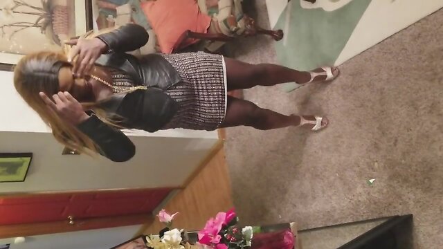 In my sexy tight dress & gold heels