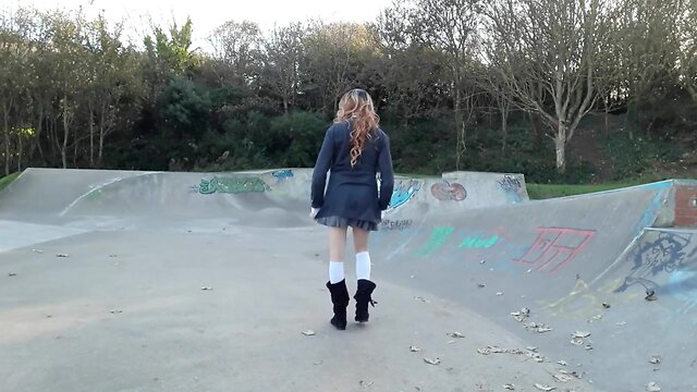 crossdresser stripping at the skate park