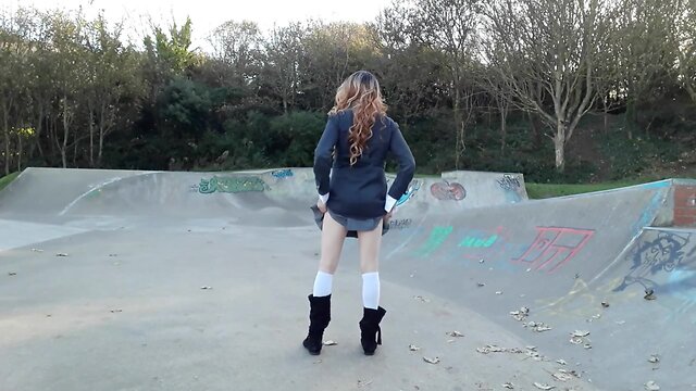 crossdresser stripping at the skate park