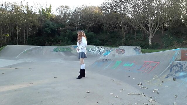 crossdresser stripping at the skate park