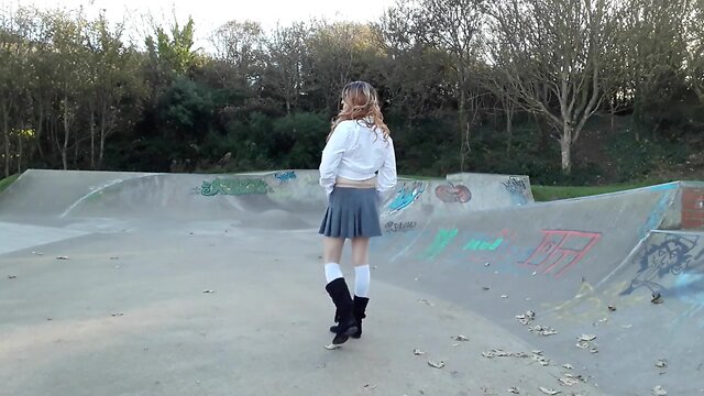 crossdresser stripping at the skate park