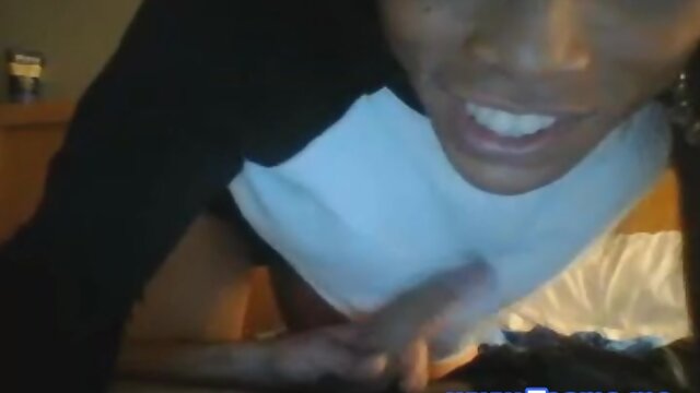 Ebony Shemale Spitting and Sucking a Nice cock