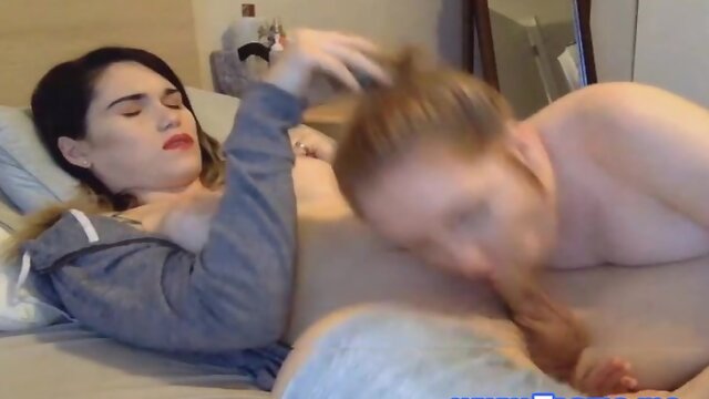 Busty Redhead Babe Sucking on a Hot Tranny