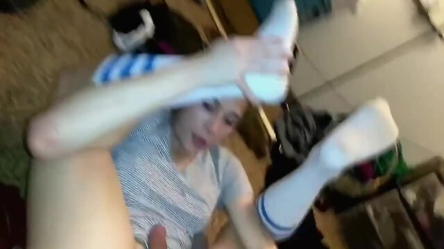 Cute trap wank and cum