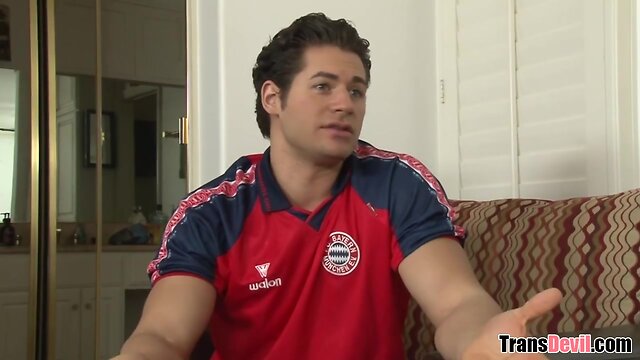 Busty T-girl fucks an exchange student