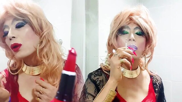 sissy niclo sexy lipstick makeup after smoking4