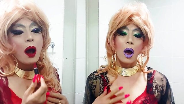 sissy niclo sexy lipstick makeup after smoking4