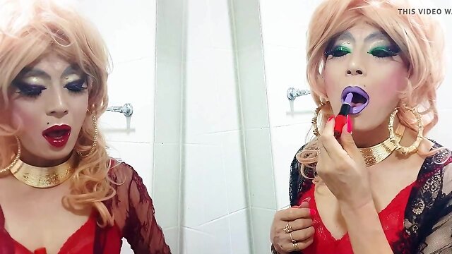 sissy niclo sexy lipstick makeup after smoking4