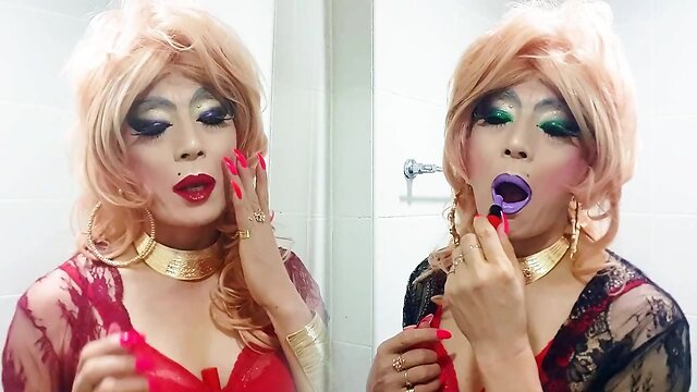 sissy niclo sexy lipstick makeup after smoking4