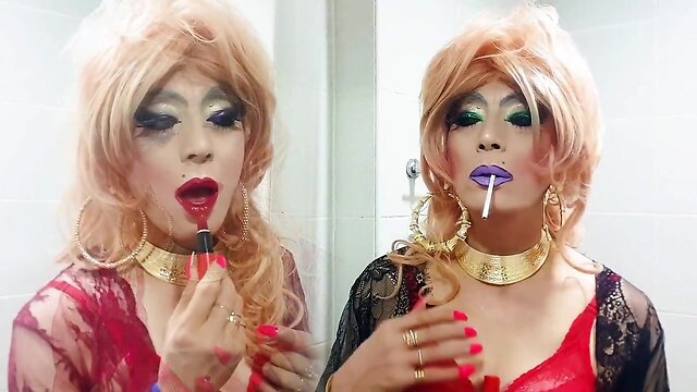 sissy niclo sexy lipstick makeup after smoking4