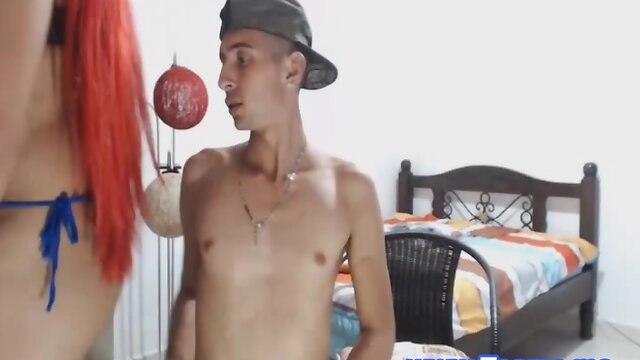 Hunky Dude Sucking on Big Shemale Cock