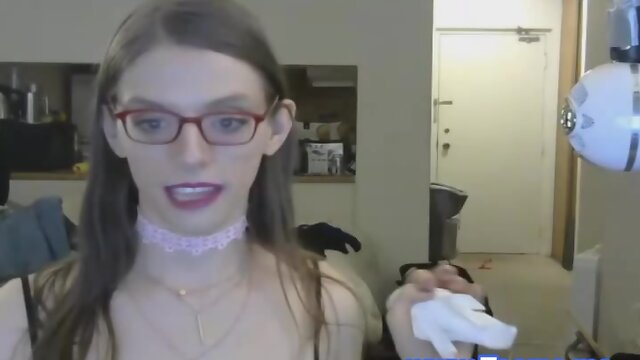 Hot Skinny Euro Tranny Jerks Her Big White Cock!