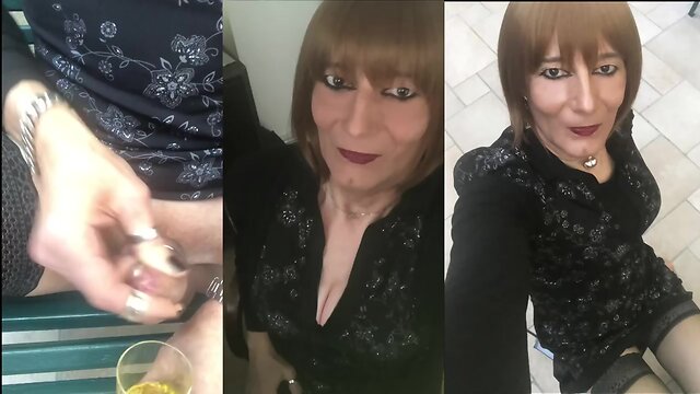 Pees and eats her cum