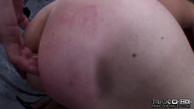 Lucky Guy`s Dream: 2 Trannies, Big Tits, and Stockings!