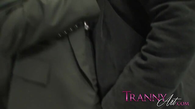 She-male with Huge Dick Keeps Pantyhose On: Passionate Blowjob!