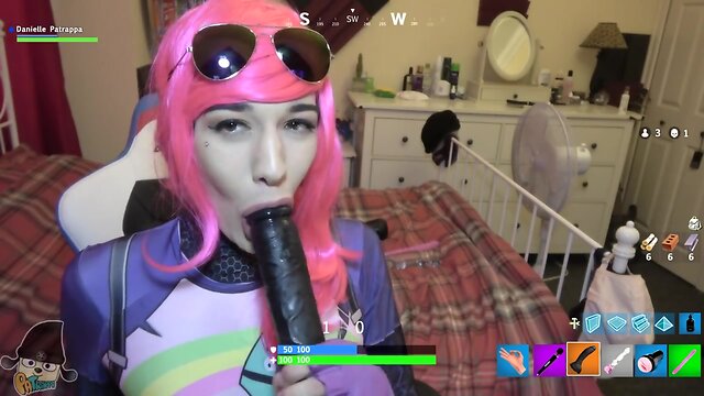 Brite Bomber from Fortnite uses her full inventory of toys