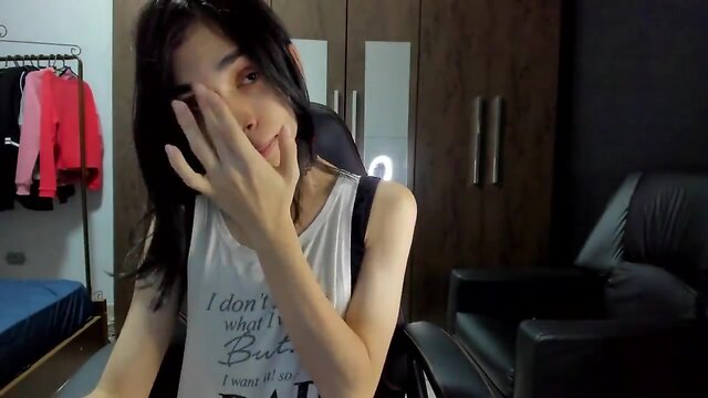 Pretty shy trap on webcam