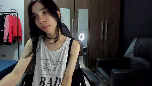 Pretty shy trap on webcam