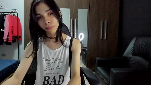 Pretty shy trap on webcam