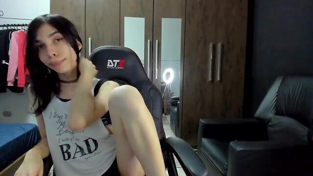 Pretty shy trap on webcam