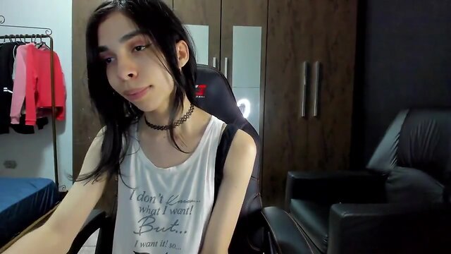 Pretty shy trap on webcam