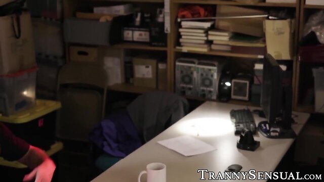 Muscular security guard bangs fine tgirl babe