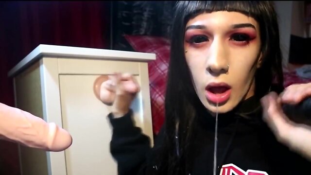 Goth T-Girl Is Possessed by Penis