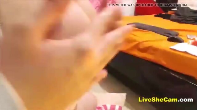 Chubby she-male shows large booty enormous boobs