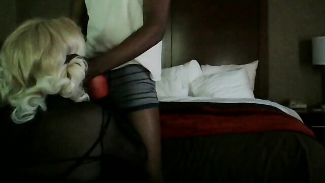 Mature Woman in Lingerie & Stockings Gives Passionate Interracial Blowjob