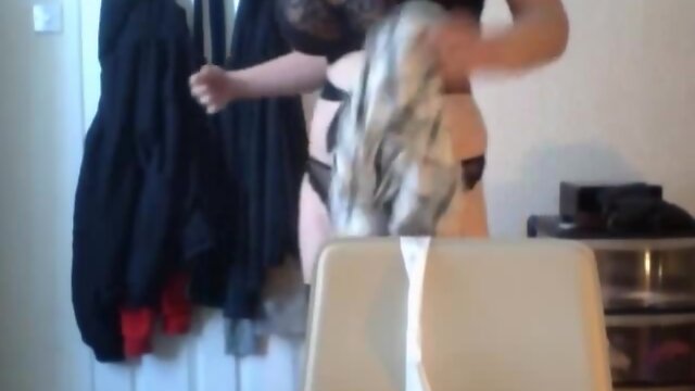 Yolana Demontfort crossdresser TRANNY Pops Out of Check Dress