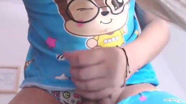 Latin Teen`s Big Ass and Big Cock Solo Masturbation with a Creamy Creampie