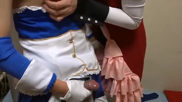 Cosplay crossdresser excited young crossdressers cum in hands