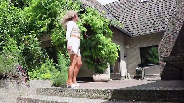 Empowering Solo Outdoor Exposure: Amateur in Mini Skirt & Lingerie