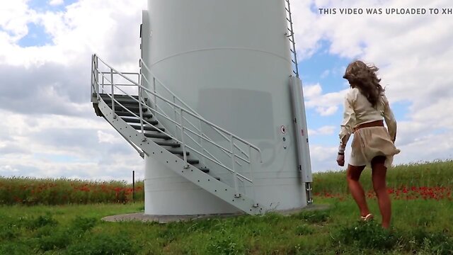 Empowering Solo Outdoor Exposure: Amateur in Mini Skirt & Lingerie