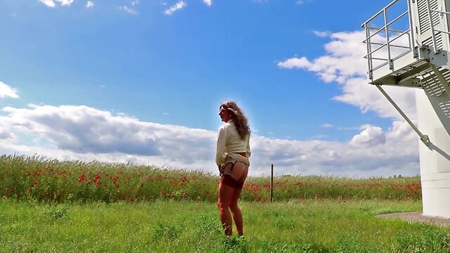 Empowering Solo Outdoor Exposure: Amateur in Mini Skirt & Lingerie