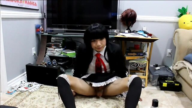 Cosplay tranny having clothes fun