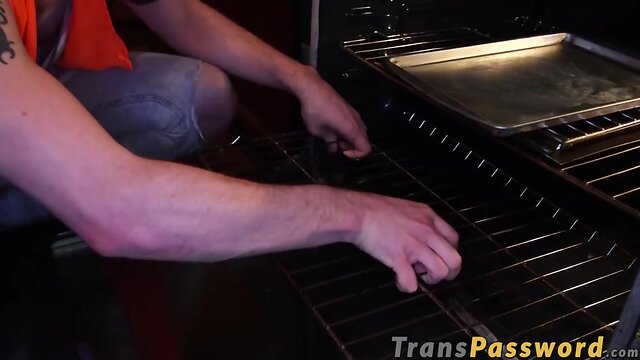 Glam she-male gets her tight love hole stretched hard