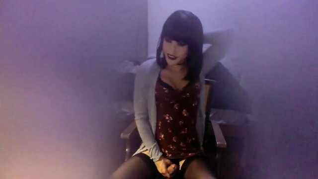 Very cute t-girl strokes massive cock on web cam pt. 3