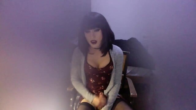 Very cute t-girl strokes massive cock on web cam pt. 3