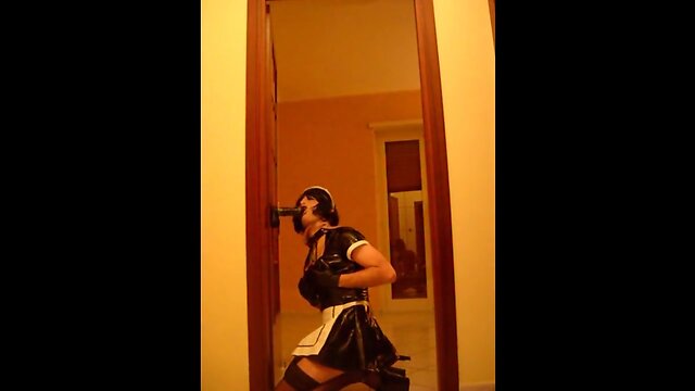 Horny sissy slut maid sucks and explodes