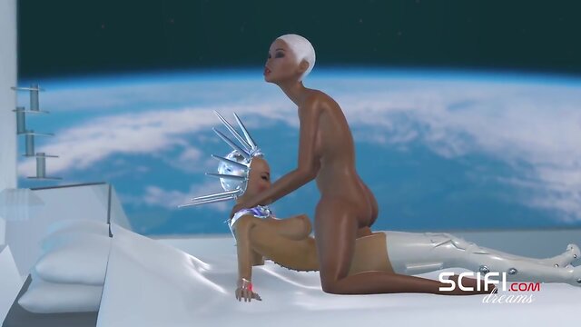 Ebony female get drilled by 3d dickgirl in the space station
