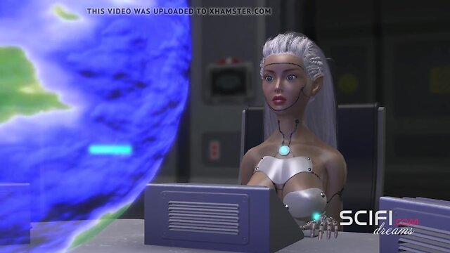 Sultry dickgirl sex cyborg fucks a young chick in space station