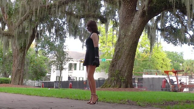 Crossing the River for Mature Amateur Outdoor Solo Porn in Lingerie and Stockings